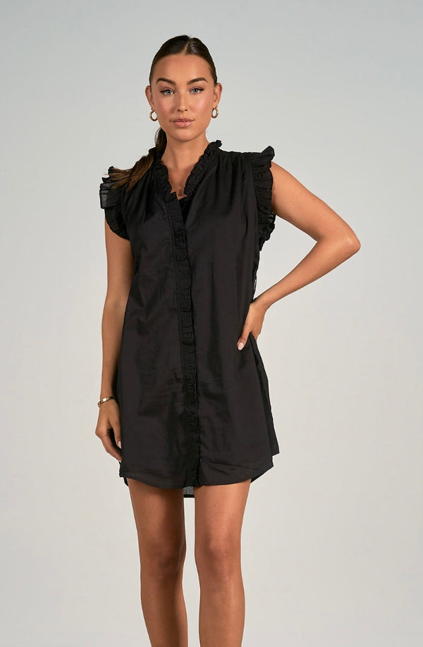 Ruffle Shoulder Shirt Dress